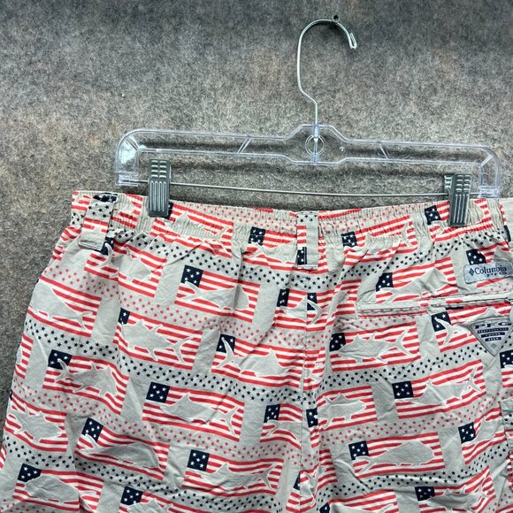 Columbia Sportswear Shorts Mens Large Beige American Flag Fish Print Swim Trunks - Picture 8 of 10